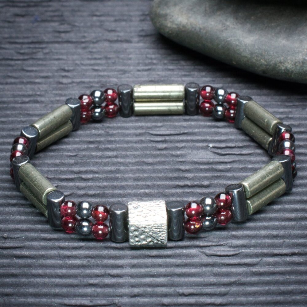 Pyrite and Garnet Double Power Bracelet